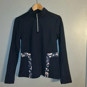 *NWOT* NVO Mock Neck 1/4 Zip Navy Blue, Pink Floral Top, Sz S, Golf Micro-Fleece